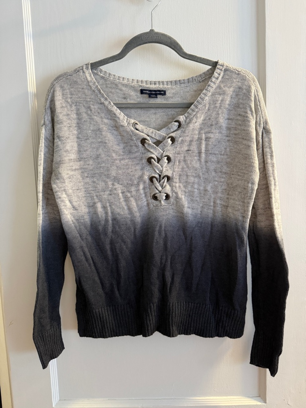 American Eagle Outfitters Gray to Black Ombre Lace-Up Sweater